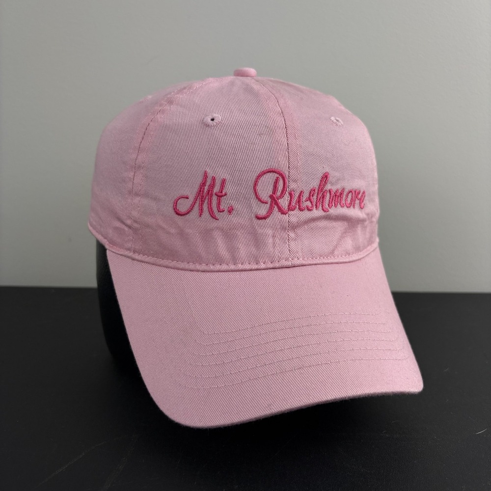Y2K Mt Rushmore Dad Hat Light Pink Script Embroidered Souvenir Strapback Cap